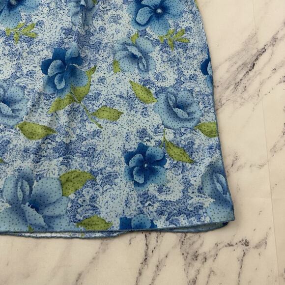 Xhilaration Womens Vintage Y2k Slip Skirt Size M Blue Green Floral Side Slit - Picture 3 of 11